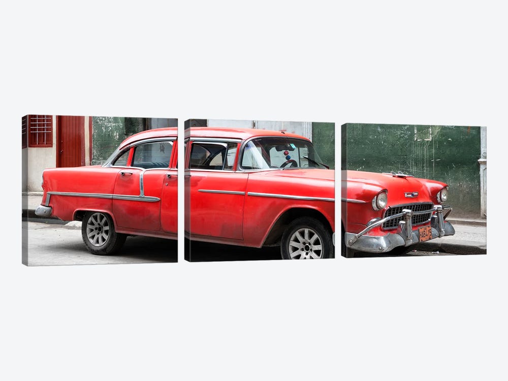Red Chevy  by Philippe Hugonnard 3-piece Canvas Wall Art