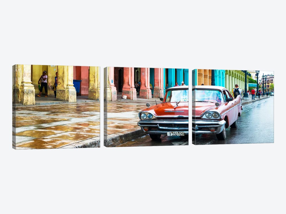 Red Taxi of Havana 3-piece Canvas Art