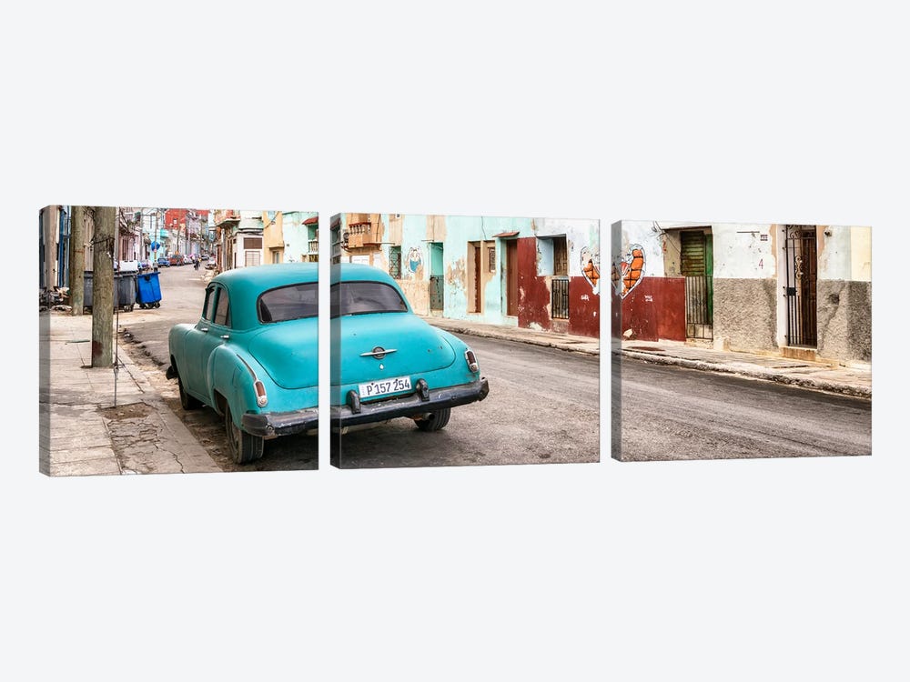 Turquoise Classic Car in Havana by Philippe Hugonnard 3-piece Canvas Print
