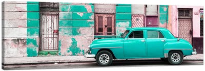 Turquoise Vintage American Car in Havana Canvas Art Print - Automobile Art