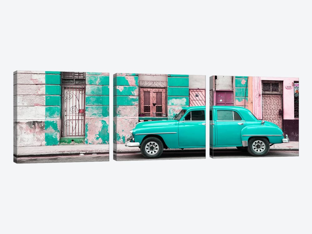 Turquoise Vintage American Car in Havana by Philippe Hugonnard 3-piece Canvas Art