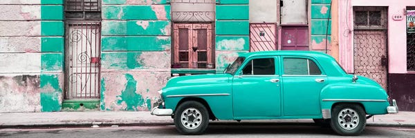 Monochromatic Photography: Turquoise Vintage American Car in Havana by Philippe Hugonnard
