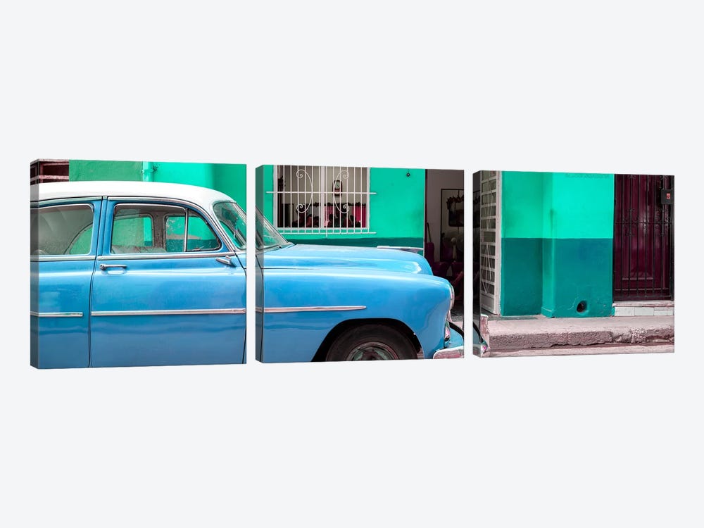 Vintage Blue Car of Havana by Philippe Hugonnard 3-piece Canvas Wall Art