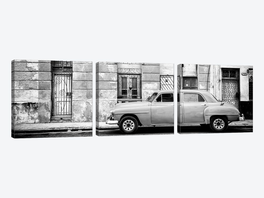 Vintage American Car in Havana in B&W 3-piece Canvas Art