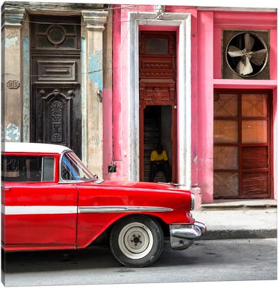 Old Classic American Red Car Canvas Art Print - Cuba Fuerte