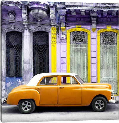 Orange Vintage Car in Havana Canvas Art Print - Door Art