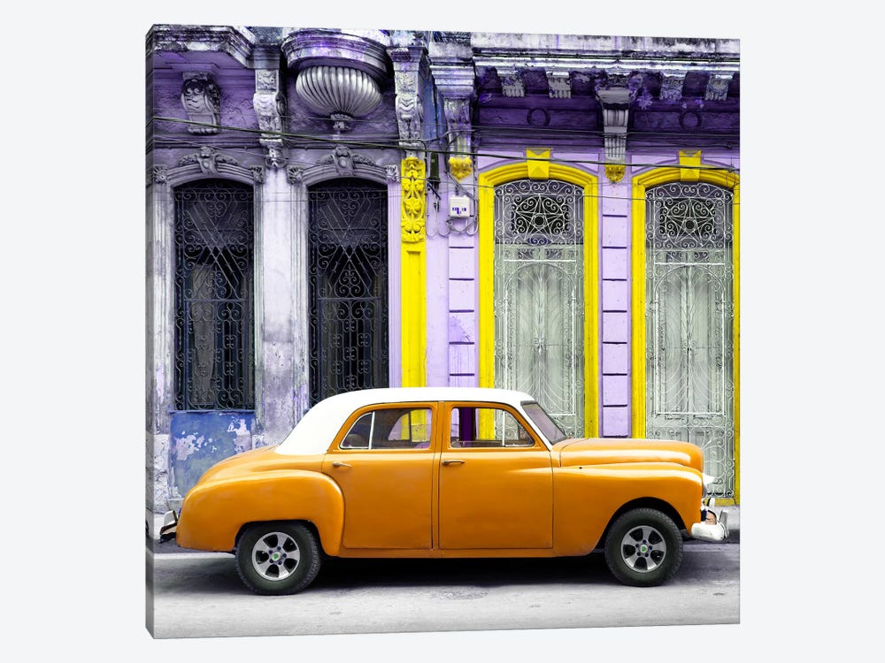 Orange Vintage Car in Havana 1-piece Canvas Artwork