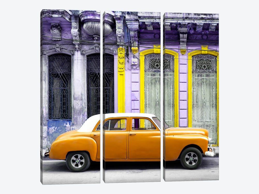 Orange Vintage Car in Havana by Philippe Hugonnard 3-piece Canvas Art