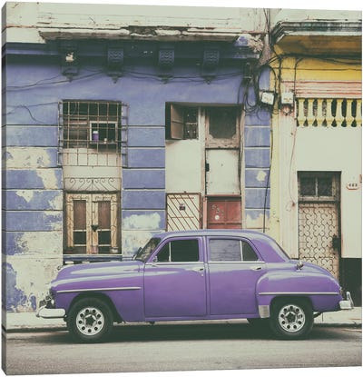 Purple Vintage American Car in Havana Canvas Art Print - Cuba Fuerte