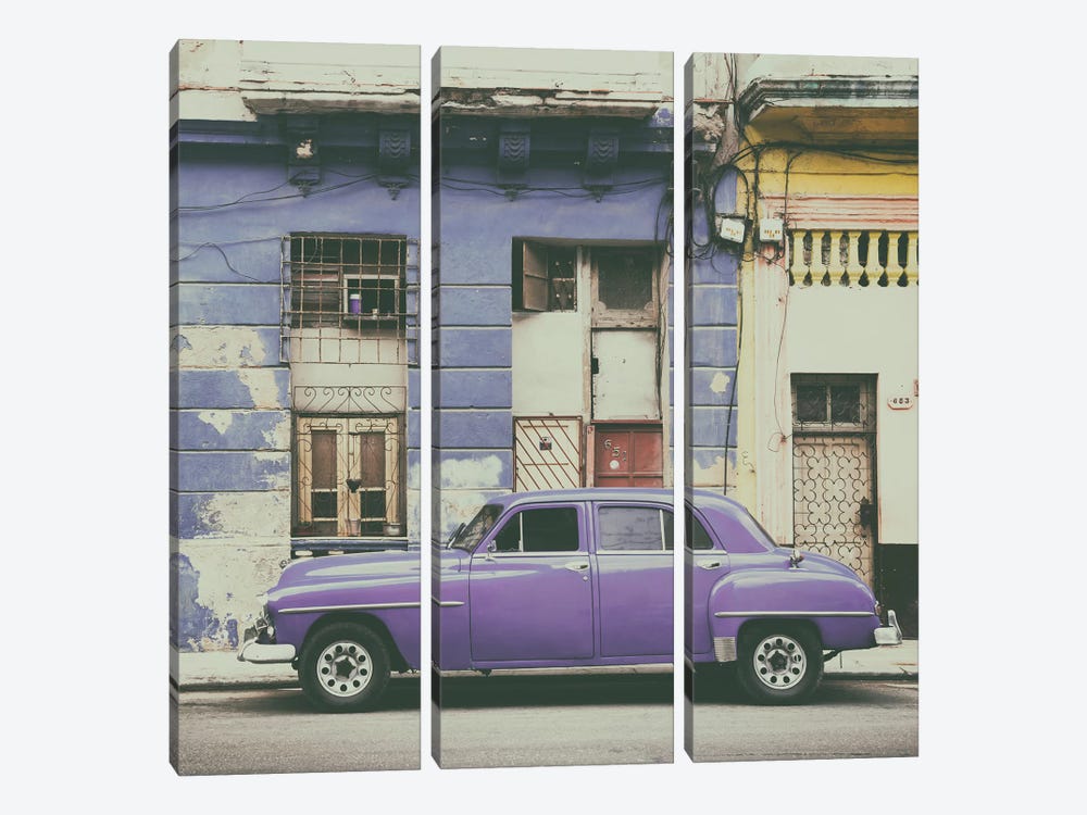 Purple Vintage American Car in Havana by Philippe Hugonnard 3-piece Art Print