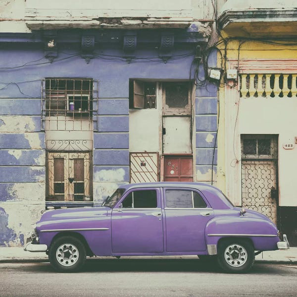 Monochromatic Photography: Purple Vintage American Car in Havana by Philippe Hugonnard