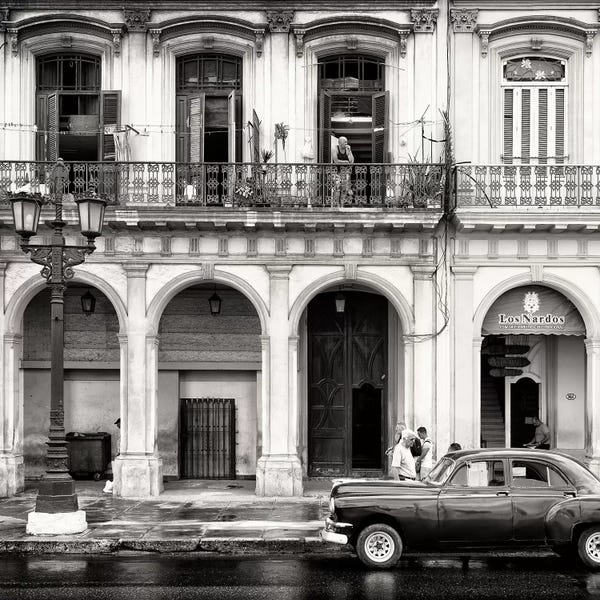 Art Deco: Colorful Architecture and Black Classic Car in B&W by Philippe Hugonnard