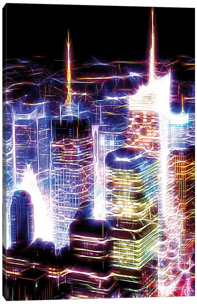 Night Electric Blue Canvas Art Print - Manhattan Shine