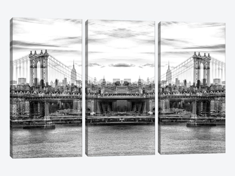 Manhattan Bridge - BW by Philippe Hugonnard 3-piece Canvas Wall Art