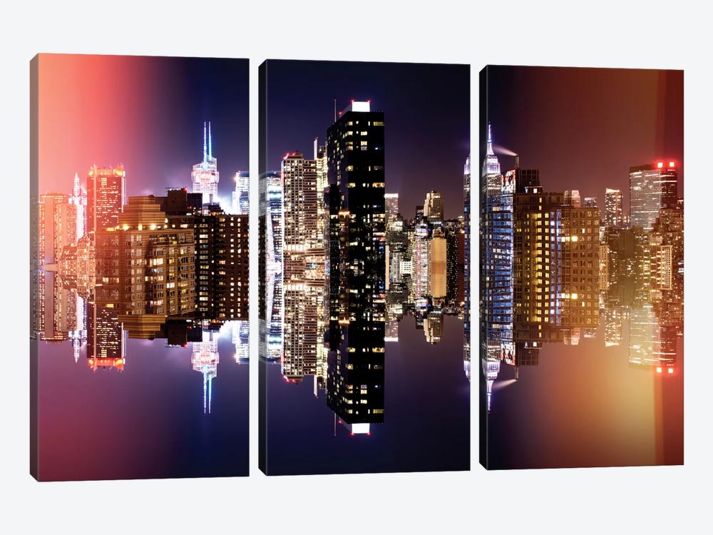 Manhattan Skyline - Colors Night by Philippe Hugonnard 3-piece Canvas Wall Art
