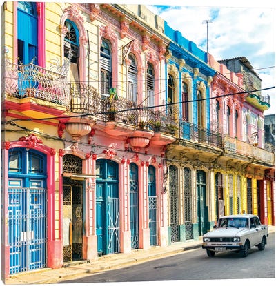 Colorful Facades In Havana Canvas Art Print - Philippe Hugonnard