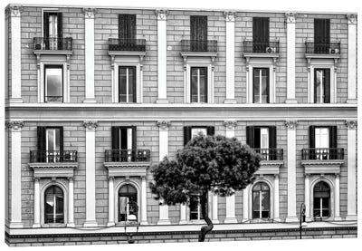 Building Facade In Black & White Canvas Art Print - Rome Art