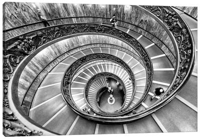 Spiral Staircase In Black & White Canvas Art Print - Dolce Vita Rome
