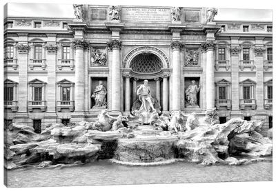 Trevi Fountain In Black & White Canvas Art Print - Trevi Fountain