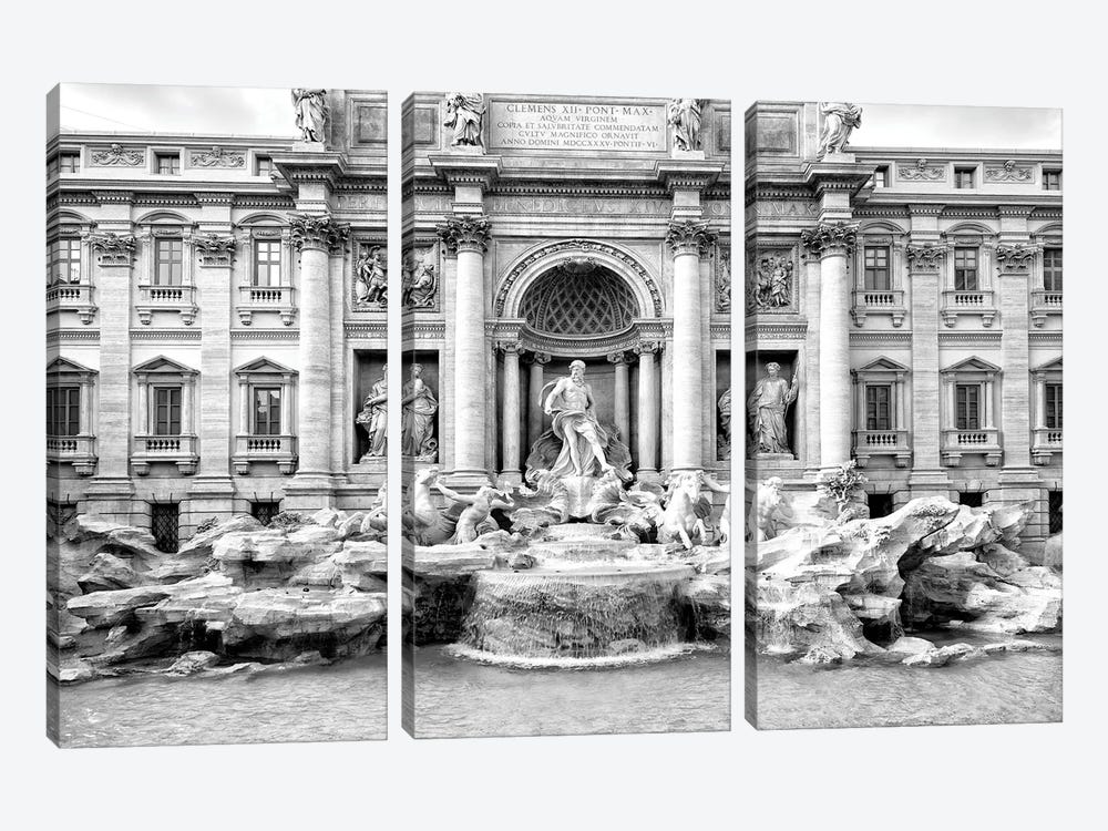 Trevi Fountain In Black & White by Philippe Hugonnard 3-piece Canvas Artwork