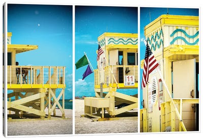 Miami Triptych - Coast Guard Beach House Canvas Art Print - Miami Beach