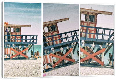 Miami Triptych - Americana Canvas Art Print - Sandy Beach Art