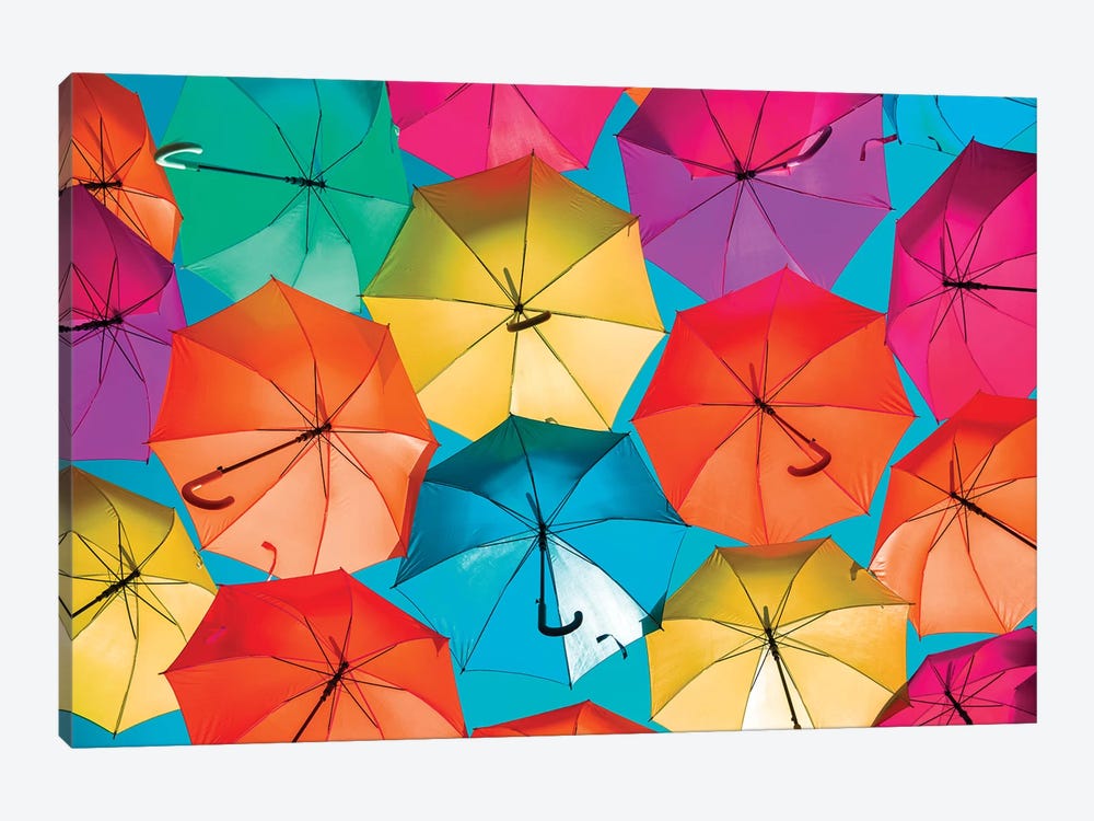Colourful Umbrellas  - Turquoise Sky by Philippe Hugonnard 1-piece Canvas Artwork