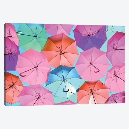 Colourful Umbrellas  - Light Pink Canvas Print #PHD527} by Philippe Hugonnard Canvas Artwork