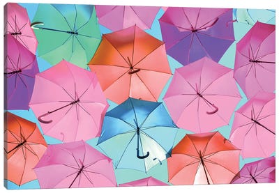 Colourful Umbrellas  - Light Pink Canvas Art Print - Umbrellas 