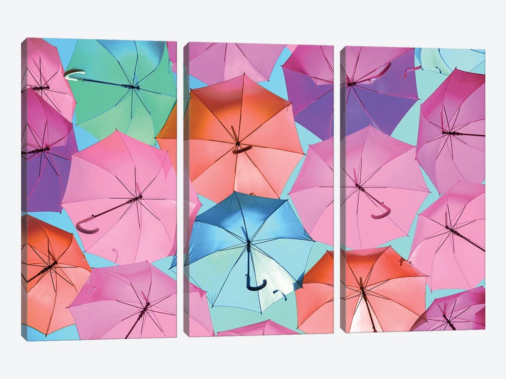 Colourful Umbrellas  - Light Pink by Philippe Hugonnard 3-piece Canvas Print