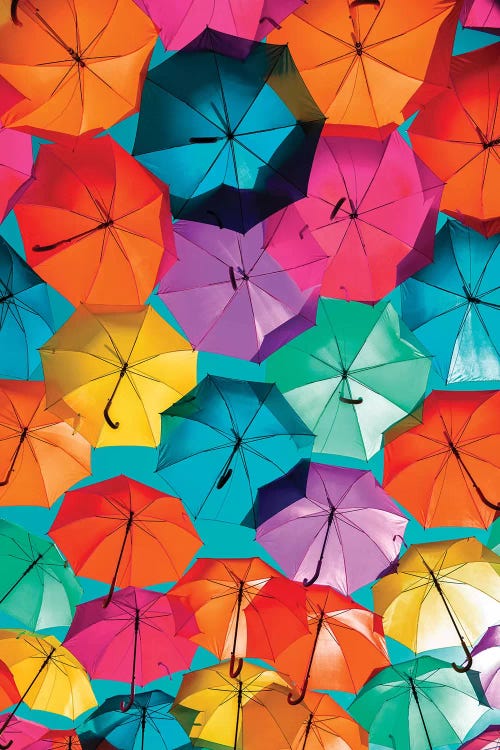 Colourful Umbrellas  - Turquoise Sky