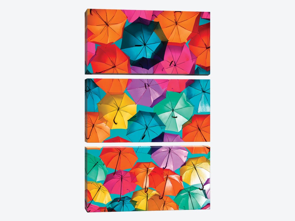 Colourful Umbrellas  - Turquoise Sky by Philippe Hugonnard 3-piece Canvas Art