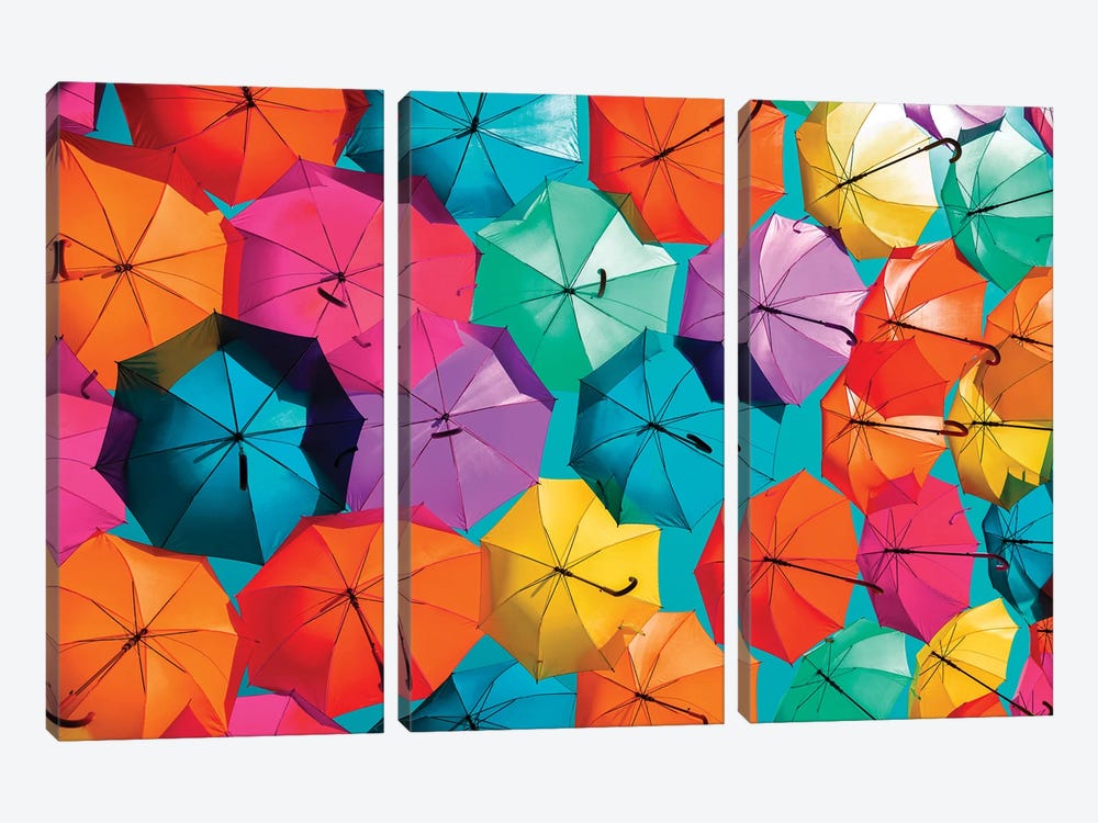 Colourful Umbrellas  - Turquoise Sky II by Philippe Hugonnard 3-piece Canvas Art Print