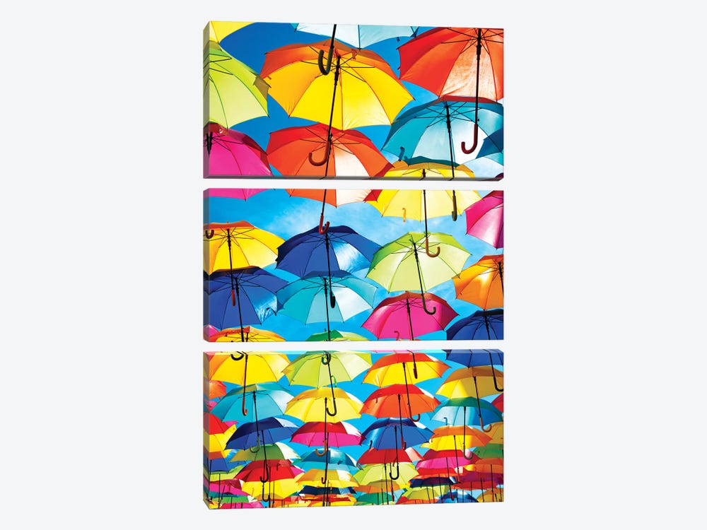 Colourful Umbrellas  - Blue Sky by Philippe Hugonnard 3-piece Canvas Art Print