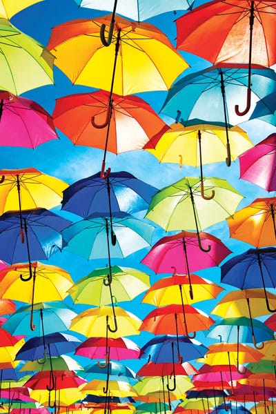 Color Pop Photography: Colourful Umbrellas  - Blue Sky by Philippe Hugonnard