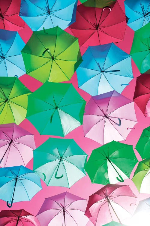 Colourful Umbrellas  - Pink Sky