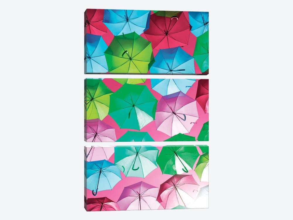 Colourful Umbrellas  - Pink Sky by Philippe Hugonnard 3-piece Canvas Print