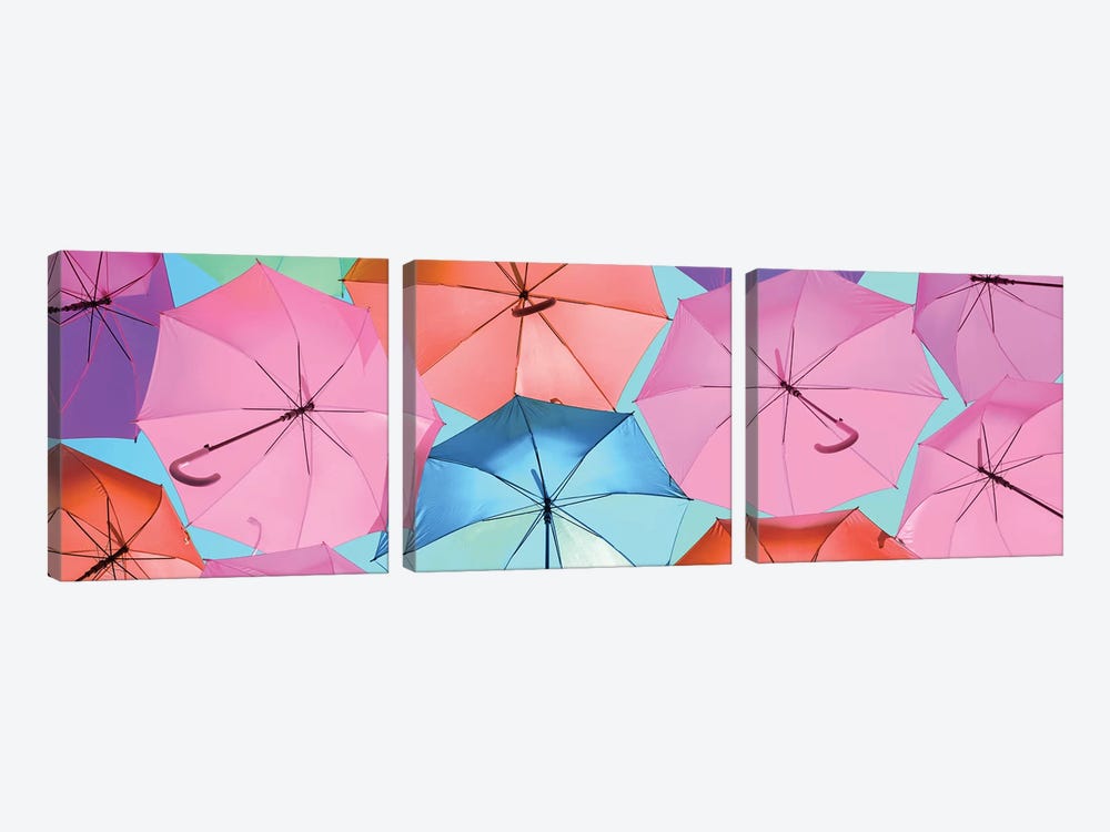 Colourful Umbrellas  - Light Blue Sky by Philippe Hugonnard 3-piece Canvas Wall Art