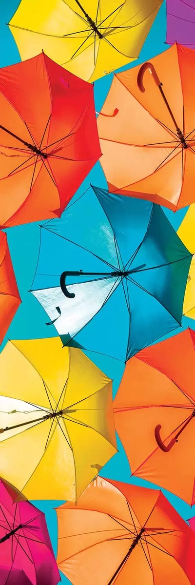 Colourful Umbrellas  - Turquoise Sky by Philippe Hugonnard multi panel art