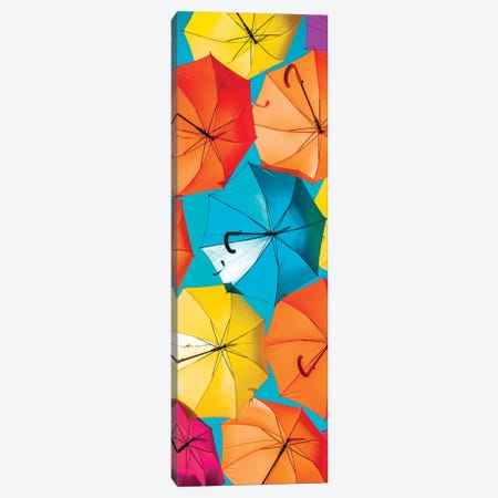 Colourful Umbrellas  - Turquoise Sky Canvas Print #PHD534} by Philippe Hugonnard Canvas Print