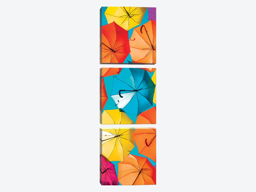 Colourful Umbrellas  - Turquoise Sky by Philippe Hugonnard 3-piece Canvas Print