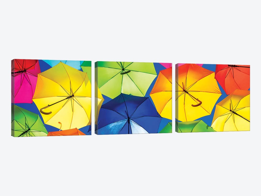 Colourful Umbrellas  - Dark Blue Sky by Philippe Hugonnard 3-piece Canvas Art