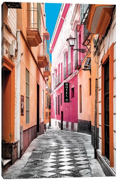 Colourful Pedestrian Street in Seville I Canvas Art Print - Made in Spain