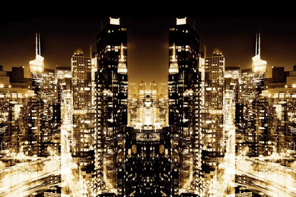 Double Exposure Photography: Skyline at Golden Night by Philippe Hugonnard