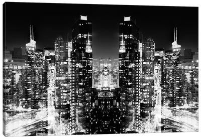 Skyline at Night - BW Canvas Art Print - NYC Reflections