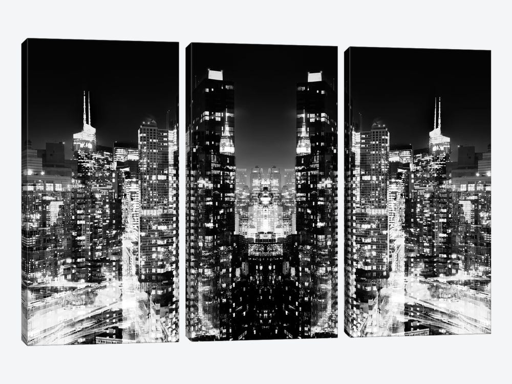 Skyline at Night - BW by Philippe Hugonnard 3-piece Canvas Wall Art