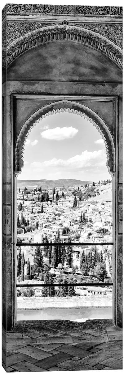View Of The City Of Granada In Black & White Canvas Art Print