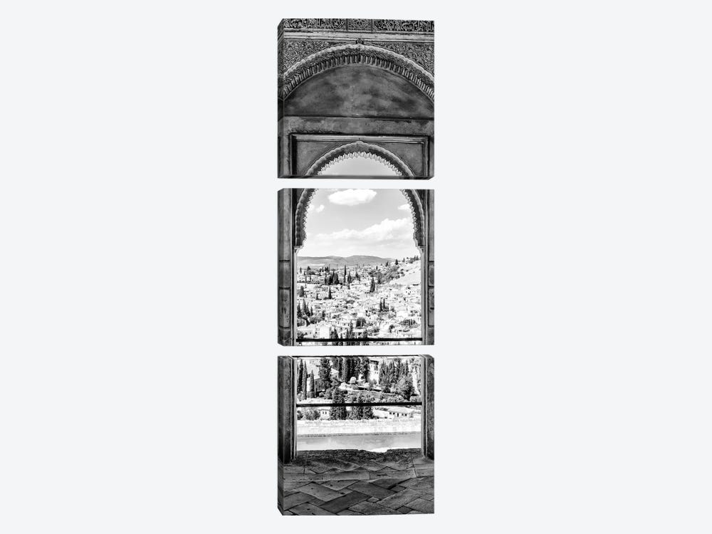 View Of The City Of Granada In Black & White by Philippe Hugonnard 3-piece Canvas Art Print