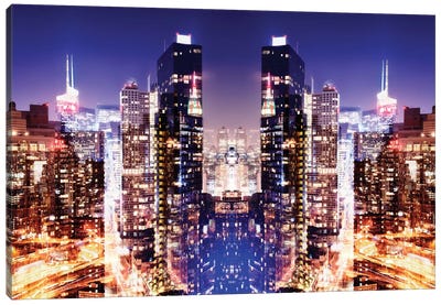 Skyline at Night Canvas Art Print - Double Exposure Photography