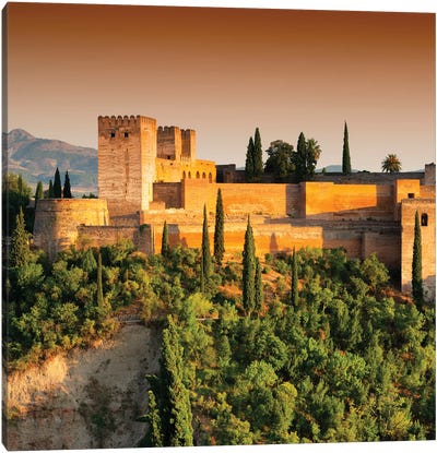 Sunset over The Alhambra Canvas Art Print - Castle & Palace Art